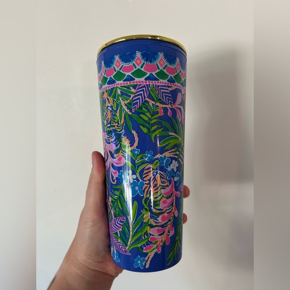 NWOT Lily Pulitzer Blue Jungle Tiger Tumbler Gold Lid - Picture 1 of 6
